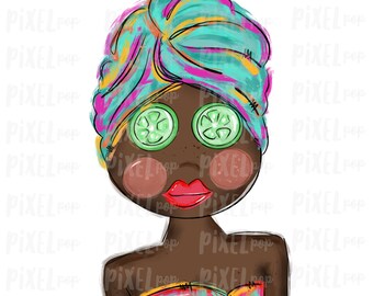 Spa Girl PNG | African American | Cucumber | Spa | Pamper PNG | Pamper Art | Sublimation PNG | Digital Download | Printable Art | Clip Art