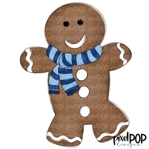 ジンジャーブレッドボーイの青いスカーフ PNG | クリスマス昇華 | クリスマスクッキー PNG デザイン | クリスマスクリップアート | デジタルダウンロード | 印刷可能