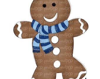Gingerbread Boy Blue Scarf PNG | Christmas Sublimation | Christmas Cookie PNG Design | Christmas Clipart | Digital Download | Printable