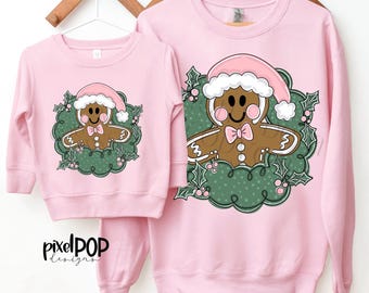 Ghirlanda di pan di zenzero con bambina, design PNG di Natale, sublimazione DTF, trasferimento di arte natalizia, clipart di Natale, download digitale, arte stampabile