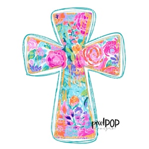 Helles Blumen bemaltes Kreuz PNG | Kreuz | Religiöses Kreuz Design | Religiöse Sublimation | Beten | Handgemalte digitale Kunst | Digital Design