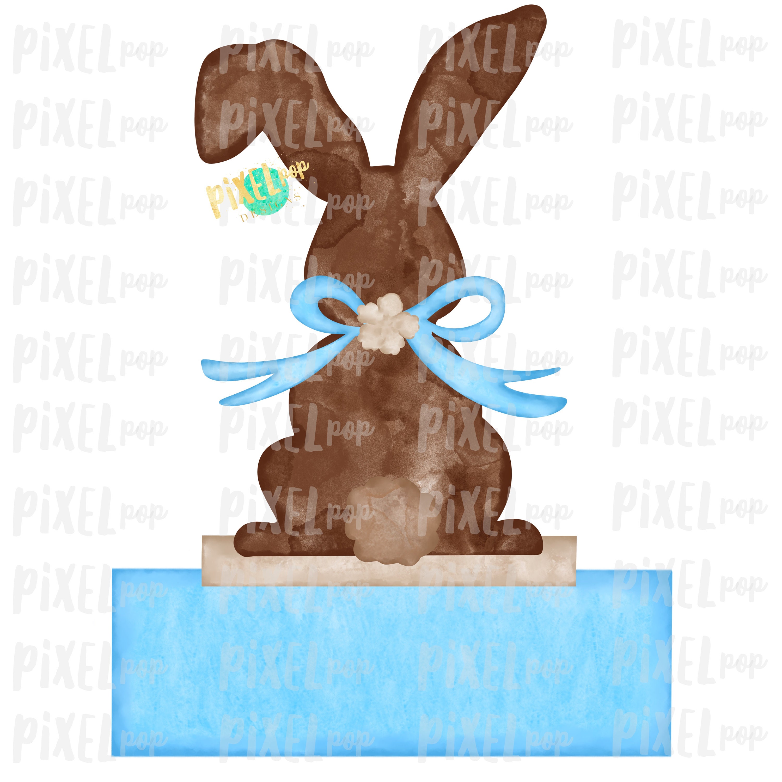 Bunny Back View Watercolor Blank Name Plate Blue Sublimation Etsy