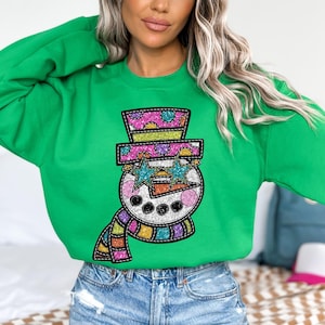 Snowman with Sunglasses Christmas Winter Faux Glitter Applique PNG Design Sublimation DTF Screen Print Art Faux Sequins Sparkly Sparkle