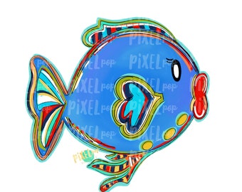 Bright Big Lips Fish Blue PNG | Fish | Fish Art | Fish Sublimation | Fish Design | Tropical Fish Clip Art | Fish Doodle | Digital Fish Art