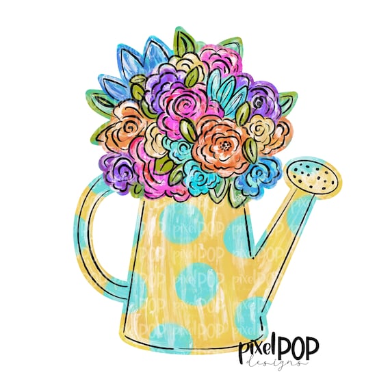 Blumen Gießkann PNG | Gartenkunst | Blumen | Frühling PNG | Design | Heat Transfer PNG | Digitaler Download | Druckbare Kunst