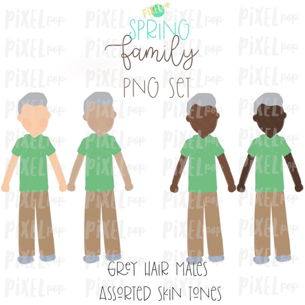 SPRING Grey Haired Males with Assorted Skin Tones Stick People Figure Family Members Set PNG Sublimation (en anglais seulement) Art de la famille (anglais) Portrait Art