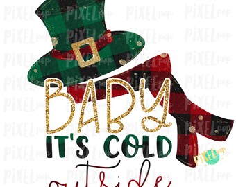 Baby It's Cold Outside Plaids Gold Glitter Snowman Sublimation PNG | Hand Drawn | Sublimation | Digital Download | Printable Artwork | Art