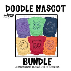 Doodle Mascot Bundle 140 PNG-Bilder Maskottchen Hand gezeichneter Stil PNG BUNDLE Schule Maskottchen Digitales Design Schule Maskottchen Fußball Beifall Geist