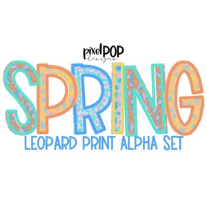 Conjunto de letras del alfabeto con estampado de leopardo de primavera / Fuente Alphapack / Acuarela / PNG / Letras de garabatos de sublimación / Conjunto de fuentes / Letras de transferencia