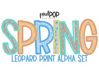 Spring Leopard Print Alphabet Letter Set  | Alphapack Font | Watercolor | PNG | Sublimation Doodle Letter | Font Set | Transfer Letters