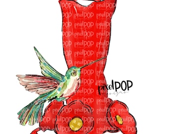 Hummingbird and Feeder PNG | Sublimation Digital Design | Hand Painted Bird | Watercolor Bird Digital Download | Printable Art | Clip Art