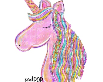 Unicorno dipinto colorato PNG / Unicorno arte digitale / Unicorno fantasy disegnato a mano / Sublimazione / Download digitale / Arte stampabile / Clip art