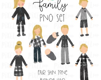 Fair Skin Blonde Hair Stick People Figure Family Members PNG Sublimation | Family Ornament | Family Portrait Images | Digital Download