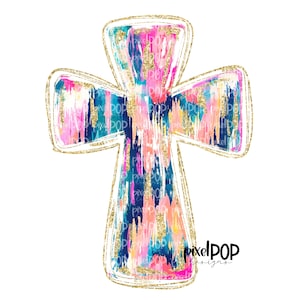 Ikat Cross Easter PNG Design | Gold Glitter Sparkle Cross | Christian Religious Sublimation | Digital Download | Bible Verse | Paint Stroke