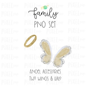 Ailes d'ange et Halo bonhomme allumette Famille PNG | Deuil Perte Décès PNG Sublimation | Ornement familial | Images de portraits de famille | Numérique