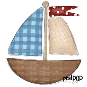 Blue Gingham Sailboat PNG | Boat Digital Art | Summer Sublimation Design | Heat Transfer PNG | Digital Download | Printable Art | Clip Art