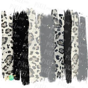 May include: Abstract digital art print featuring a black and white leopard print pattern with gray and black brushstrokes.
