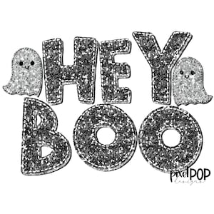 Hey Boo Ghost Glitter Sequin Halloween Sublimation PNG | Hand Drawn Sublimation Design | Sublimation PNG | Digital Download | Printable Art
