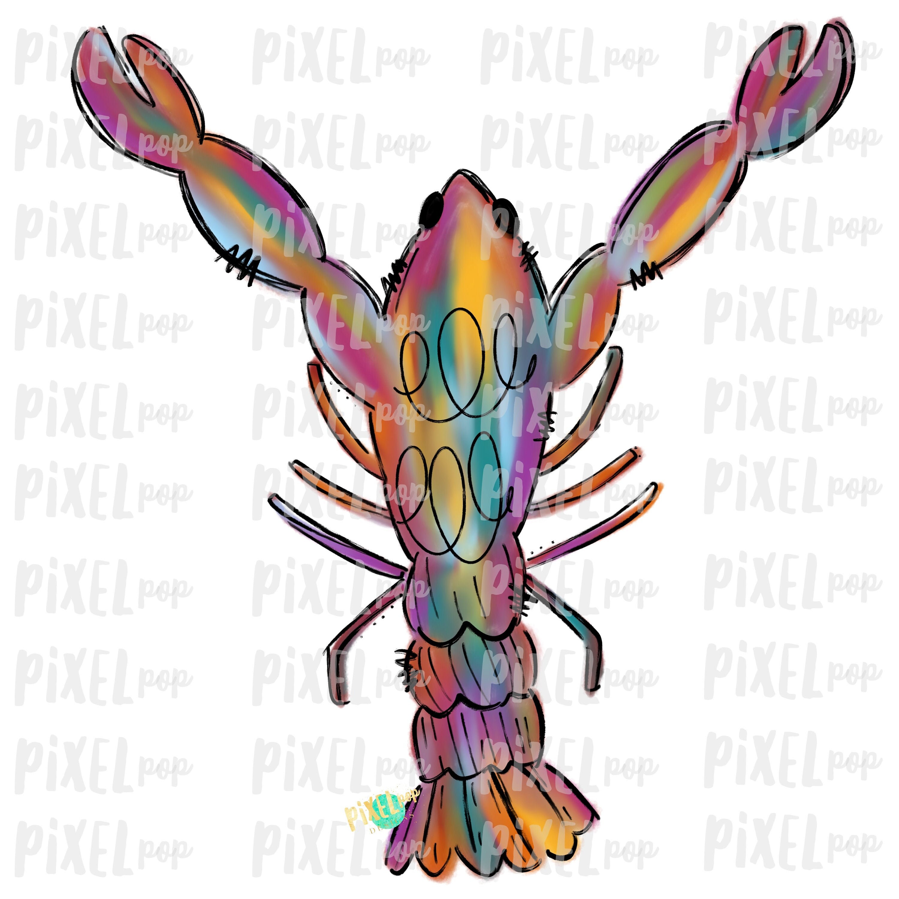 Colorful Watercolor Crawfish Art Sublimation PNG New Orleans | Etsy