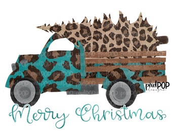 Christmas Truck Merry Christmas Leopard Sublimation  PNG | Hand Drawn Design | Sublimation PNG | Digital Download | Printable Artwork | Art