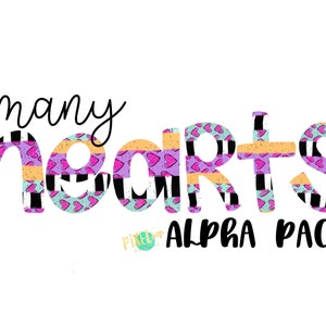 Muitos corações Valentine Hand Drawn Alphabet Letter PNG Set | Fonte Alphapack | PNG | Arte | Letra Doodle de Sublimação | Letras de Transferência
