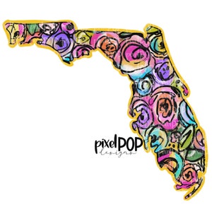 Bundesstaat Florida Form auf Floral Acryl Leinwand Digital PNG | Florida FL | Heimatland | Bügelfolie | Digital | Blumen Hintergrund