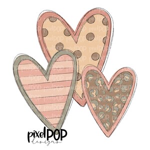 Earth Tone Valentine Hearts Trio PNG | Valentine Hearts | Sassy Valentine Design Heart | Hand Painted Art | Digital Design | Printable Art
