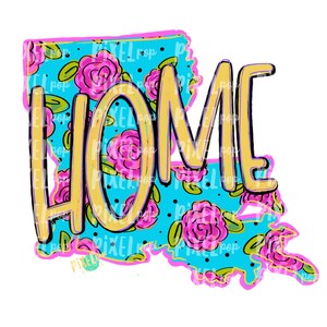 State of Louisiana Shape Home Floral PNG | Louisiana State | Home State | Sublimation Design | Heat Transfer | Digital | Flower Background