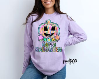 Jack-o-Lantern with Flowers Stars Happy Halloween PNG Design | Halloween Design Pumpkin Design Halloween Pumpkin Art for DTF Sublimation