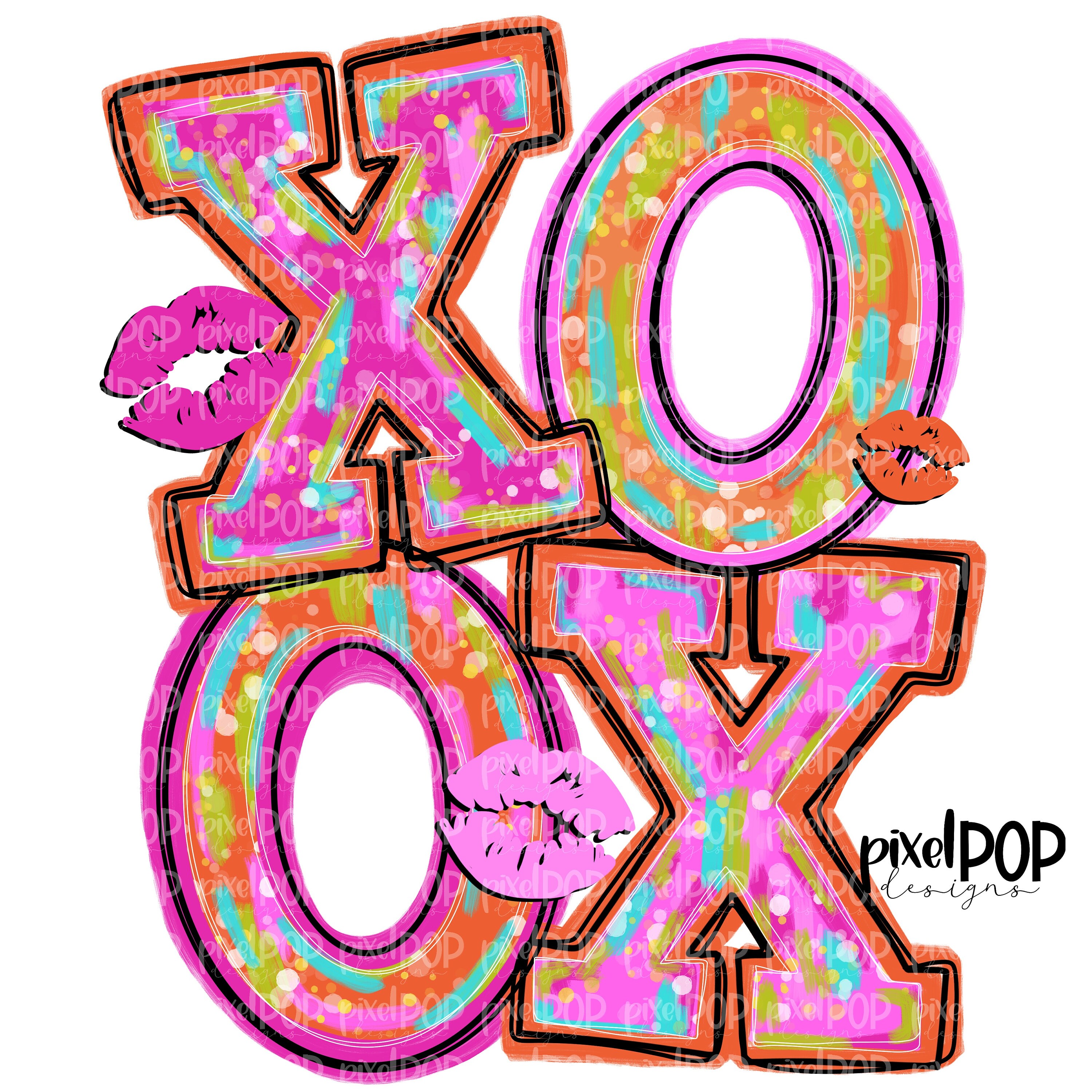 XO OX Messy Paint Pink Valentine's Day PNG Valentine Art Sublimation Screen Print Transfer Art Hand Painted Digital Printable