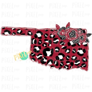 State of Oklahoma Shape Crimson White Black Leopard PNG | Sublimation Design | Heat Transfer | Digital Print | Printable | Clip Art