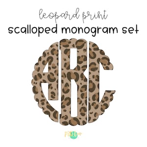 Conjunto de monogramas de círculo recortado com estampa de leopardo | Fonte de monograma digital | Pintado à mão | PNG | Letra de rabisco de sublimação | Letras de transferência