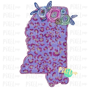 State of Mississippi Leopard Floral Design PNG | Sublimation Design | Heat Transfer PNG | Digital Download | Printable Artwork | Clip Art