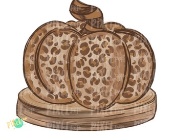 Leopard Print Pumpkin on Wood Slice PNG | Cheetah Print Pumpkin | Hand Painted Art | Sublimation PNG | Digital Art | Printable Artwork | Art