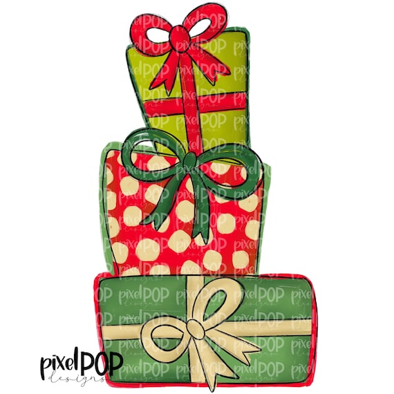 Stacked Christmas Presents PNG Wrapped Gifts Gift Wrap Hand Drawn
