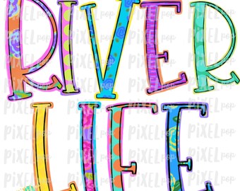 Flussleben Bunt PNG | Fluss Kunst | Fluss Design | Sublimationsdesign | Handgezeichnete Kunst | Digitaler Download | Druckbare Kunst | Clip-Kunst