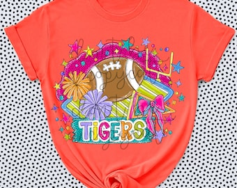 Silber Schimmer Fußball Maskottchen Tiger Hand gezeichnet PNG Design | Schule Maskottchen Digitales Design | Tigern | Sublimations DTF Siebdruck Transfer