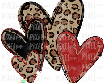 Leopard Print Hearts Valentine Sublimation PNG | Valentine Hearts | Leopard Hearts | Hand Painted Art | Digital Design | Printable Art