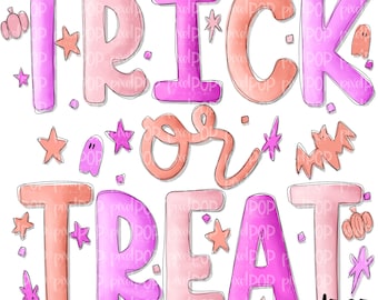 Trick or Treat Pink PNG | Halloween Design | Hand Painted Design | Sublimation PNG | Digital Download | Printable Art | Halloween Art