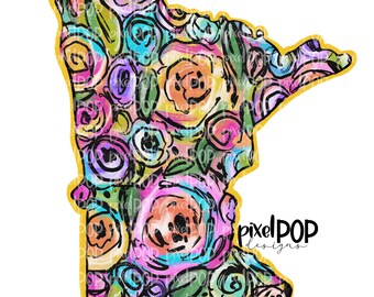 State of Minnesota Shape on Floral Acrylic Canvas Digital PNG | Minnesota MN | Home State | Heat Transfer | Digital | Floral Background