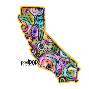 Staat Californië-vorm op bloemen acrylcanvas digitaal png | Californië, CA | Thuisstaat | Warmteoverdracht | Digitaal | Bloemenachtergrond