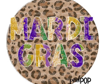 Mardi Gras Circle Bold Leopard Print PNG | Fat Tuesday New Orleans Art | Hand Painted | Mardi Gras Design | Digital Download | Clip Art