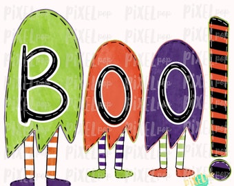Boo! Ghosts Trio Halloween Sublimation PNG | Hand Drawn Sublimation Design | Sublimation PNG | Digital Download | Printable Artwork | Art