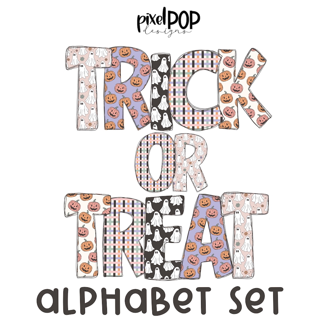 Trick Lettering Trick or Treat Halloween Hand Drawn Digital Alphabet Letter Set ...