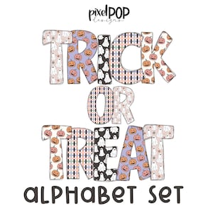 Trick or Treat Halloween Hand Drawn Digital Alphabet Letter Set | Alphapack Font | PNG | Art | Sublimation Doodle Letter | Transfer Letters