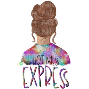 Hot Mess Express Bun Girl lichtbruin tie-dye shirt sublimatie, png | Sublimatieontwerp | Hippiemeisje | Digitale download | Afdrukbare kunst