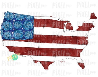 United States Flowers Flag Star Watercolor Sublimation Design PNG | Popsicle | Sublimation PNG | Digital Download | Printable Art | Clip Art