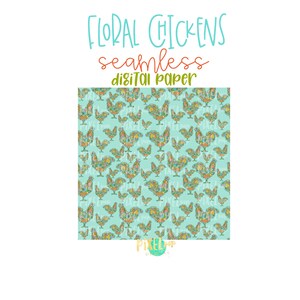 Floral Chicken Seamless Digital Paper PNG | Chicken Digital | Hand Painted | Sublimation PNG | Digital Download | Digital Scrapbooking Paper