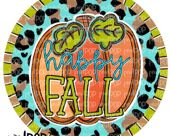 Calabaza circular de otoño con estampado de leopardo PNG / Halloween digital / Sublimación de calabaza de Halloween PNG / Arte digital de calabaza / Calabaza