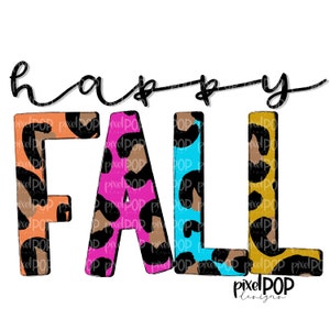 Happy Fall Jewel Tones Leopard PNG | Sublimation Design | Hand Painted Design | Fall Art | Fall Design | Fall Art | Happy Fall | Printable
